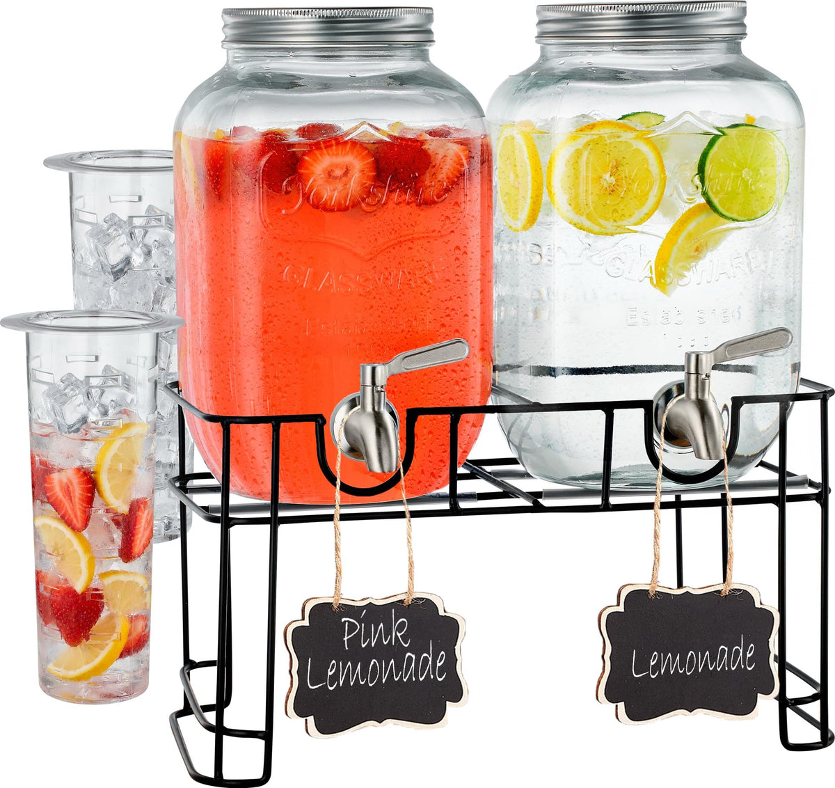 Glass Drink Dispenser with Stand, 1 Gallon, 2-Pack U2110