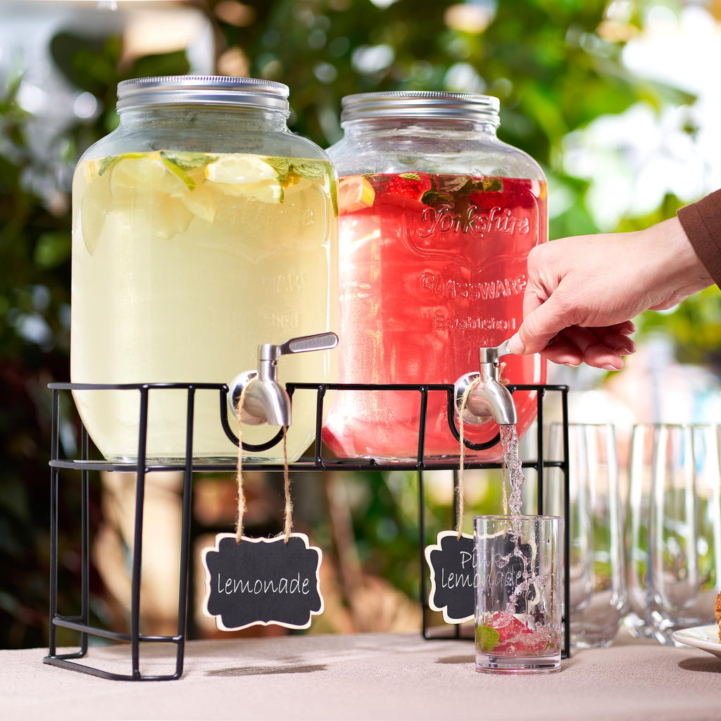 Glass Drink Dispenser with Stand, 1 Gallon, 2-Pack U2110