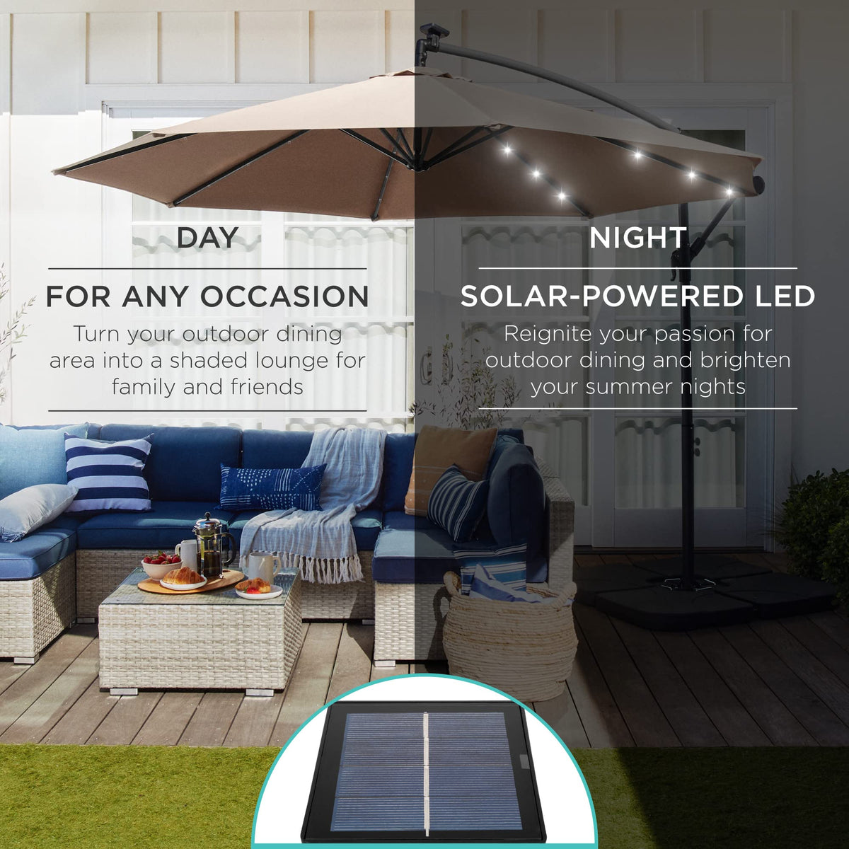 10ft Solar LED Offset Cantilever Patio Umbrella O1584