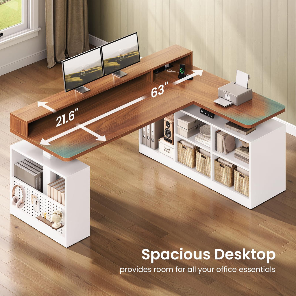 63" L Shaped Electric Standing Desk with Storage S45947