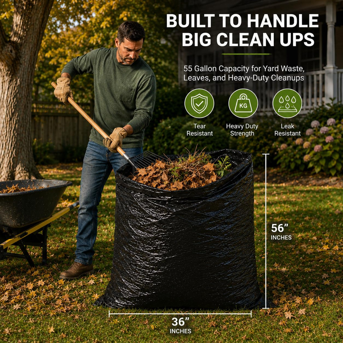 55 Gallon 2 Mil Black Heavy Duty Trash Bags, 20 Count H41154