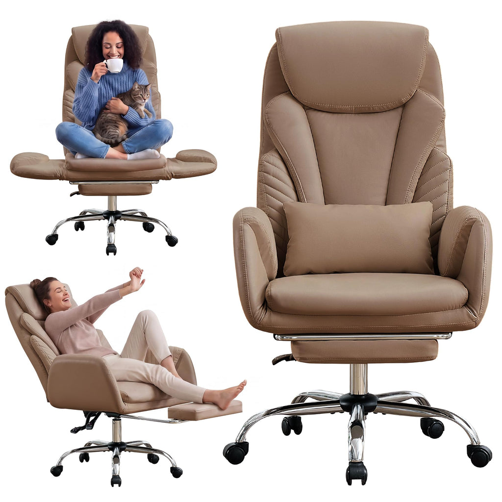 Cross Legged Office Chair with Flip Armrest and Footrest Brown G884190