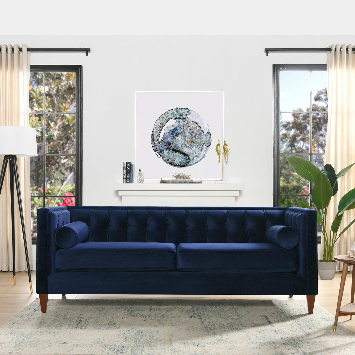 84" Navy Blue Velvet Tufted Sofa M32374