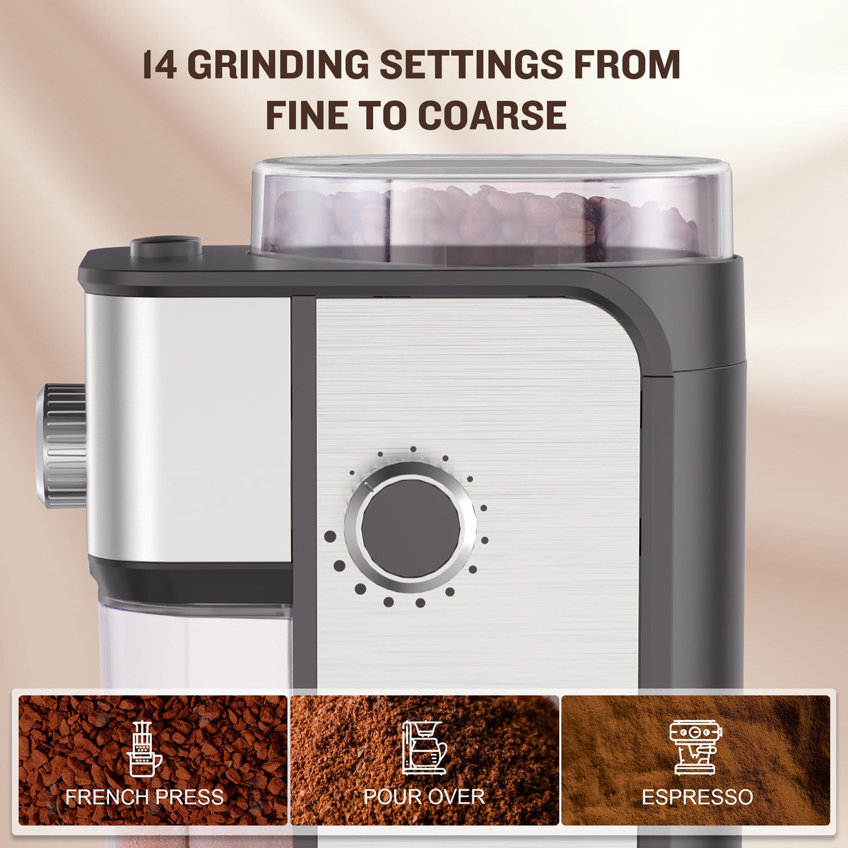 Adjustable Electric Burr Coffee Grinder with 14 Grinding Settings I268990