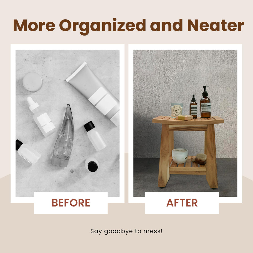 14'' Waterproof Teak Shower Bench with Storage Shelf B35434