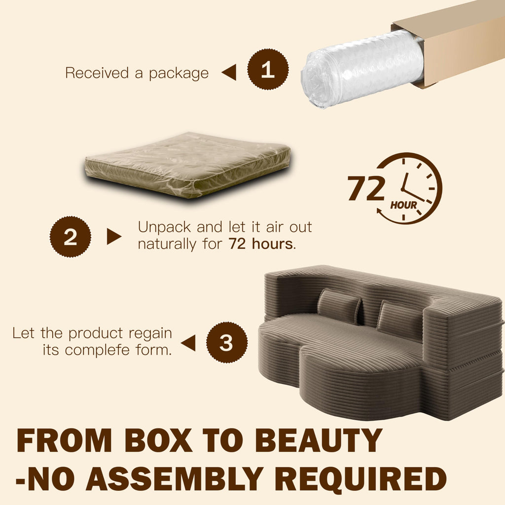 Brown Corduroy Convertible Futon Sofa Bed Q3551