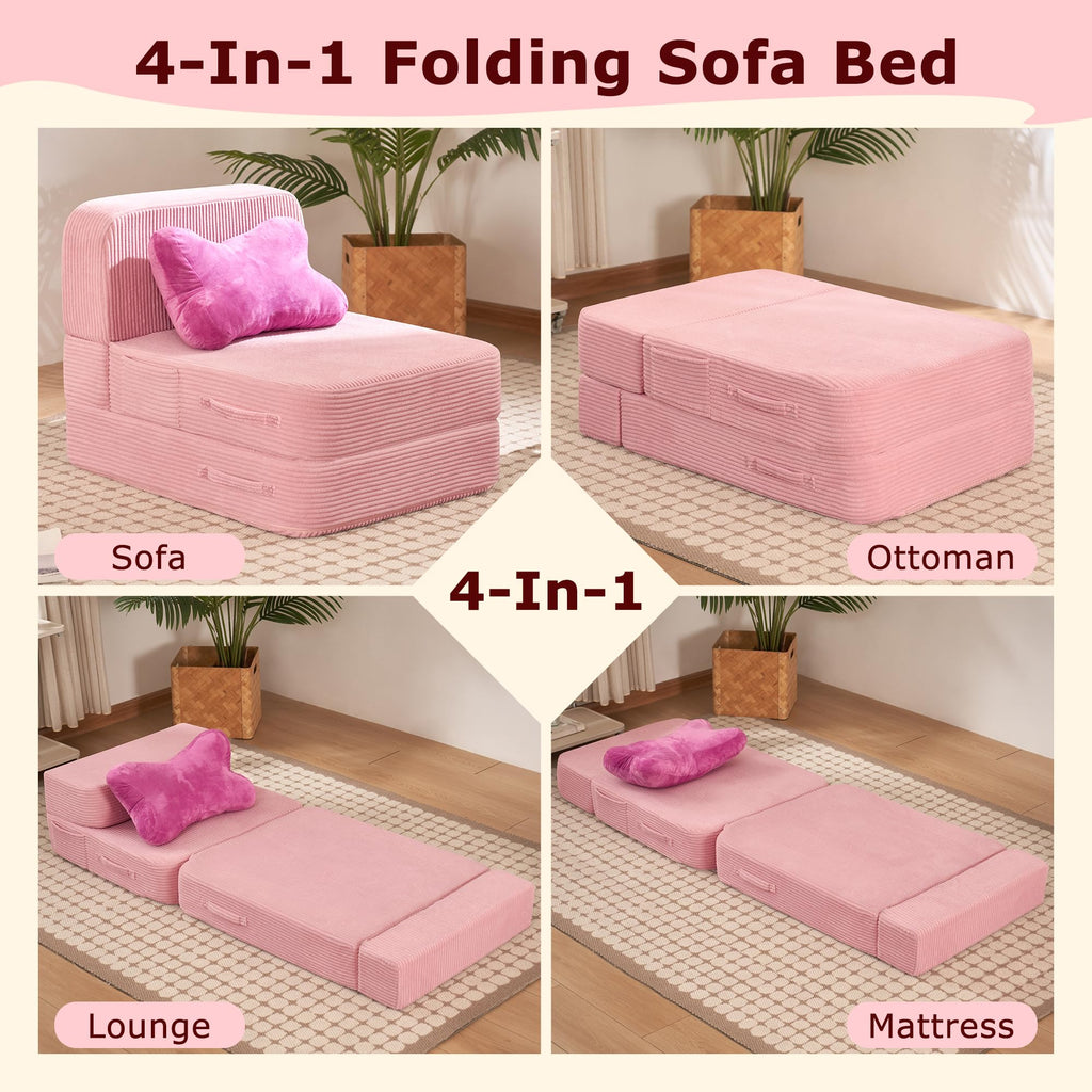 Pink Folding Convertible Sofa Bed D8824