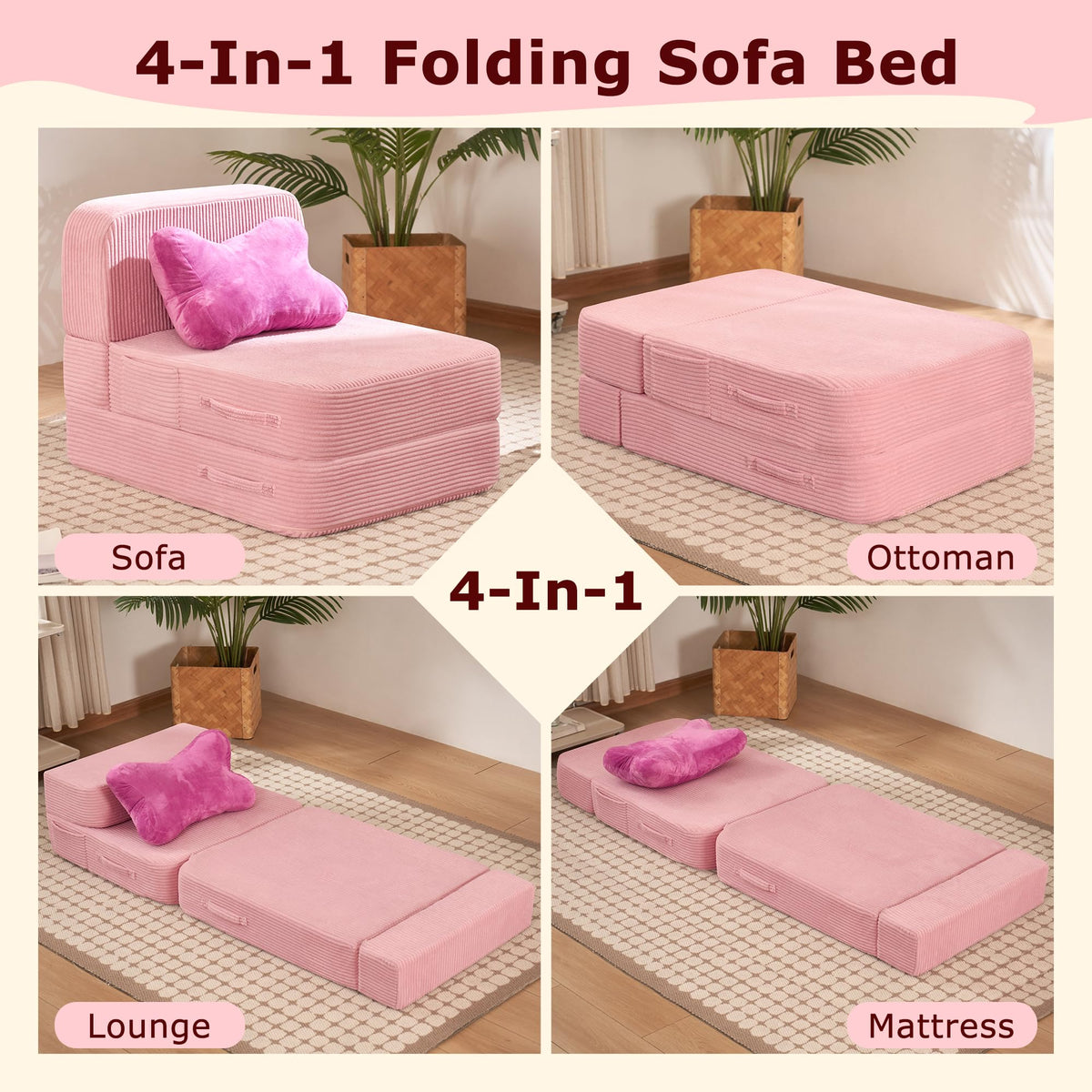Pink Folding Convertible Sofa Bed D8824