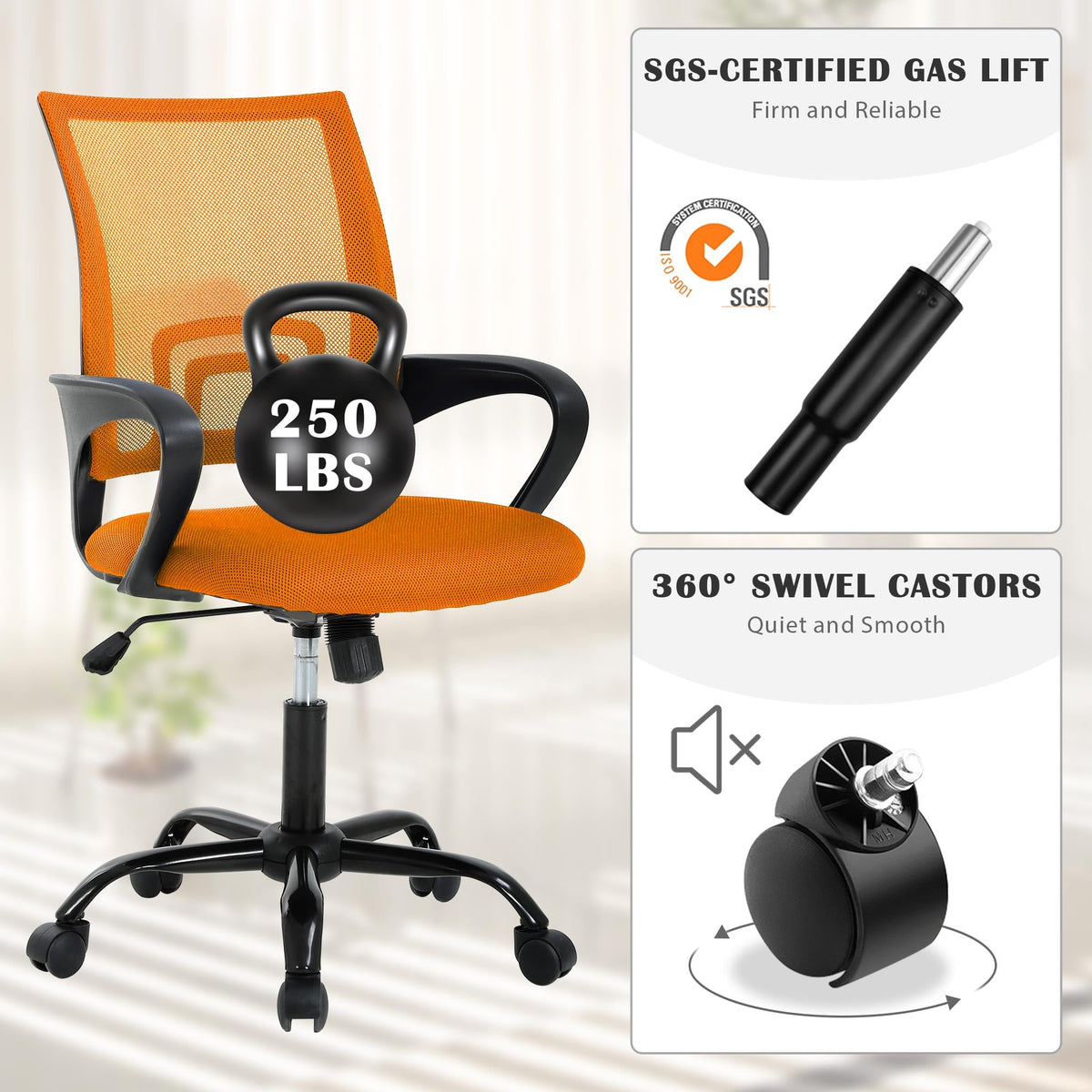 Orange Adjustable Mesh Office Chair with Lumbar Support D53783