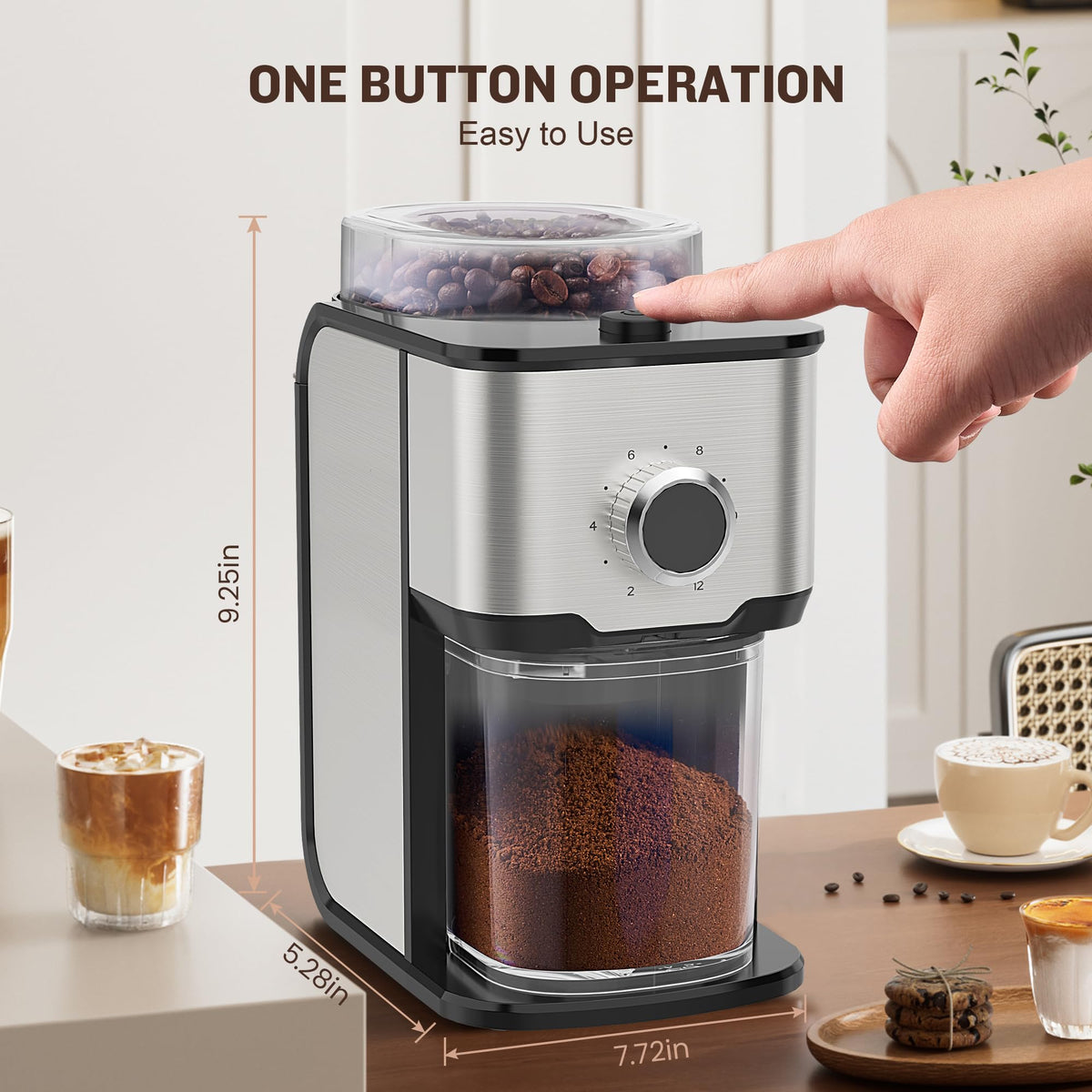 Adjustable Electric Burr Coffee Grinder with 14 Grinding Settings I268990