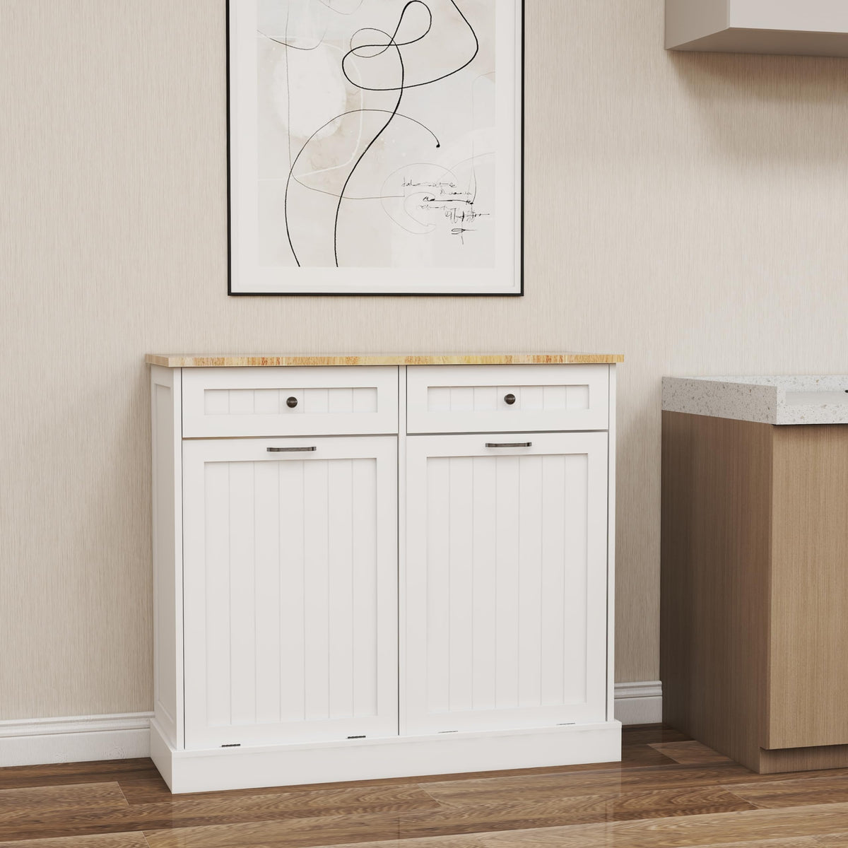 White 10-Gallon Trash Cabinet with 2 Drawers T5491