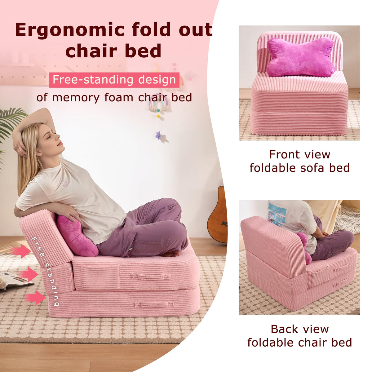 Pink Folding Convertible Sofa Bed D8824