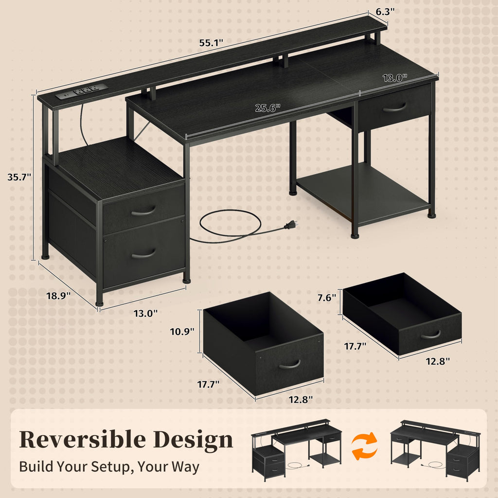 55" Computer Desk with File Drawer M80140