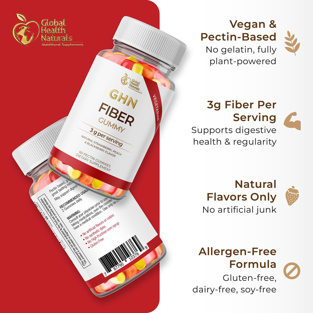 Vegan Fiber Gummies 3g Prebiotic Inulin Non-GMO Gluten-Free 30 Servings M157