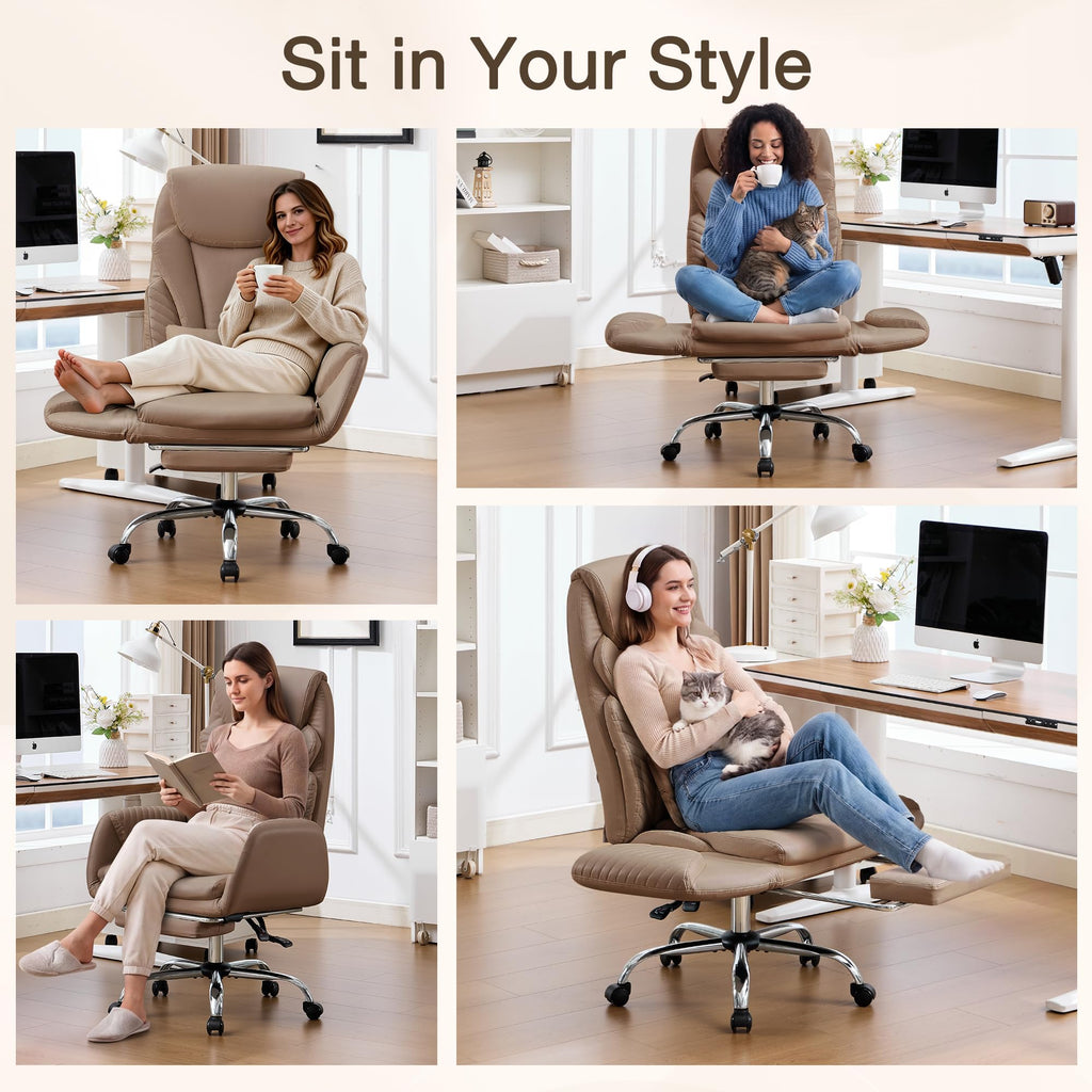 Cross Legged Office Chair with Flip Armrest and Footrest Brown G884190