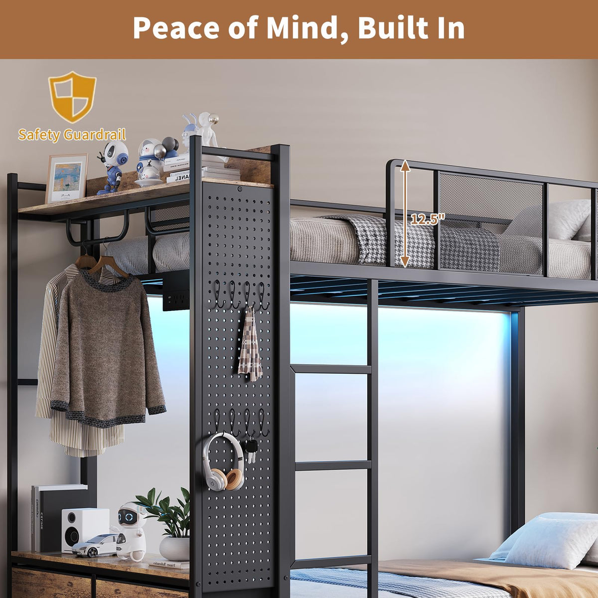 Twin Over Twin Metal Bunk Bed with Storage Drawers E5220