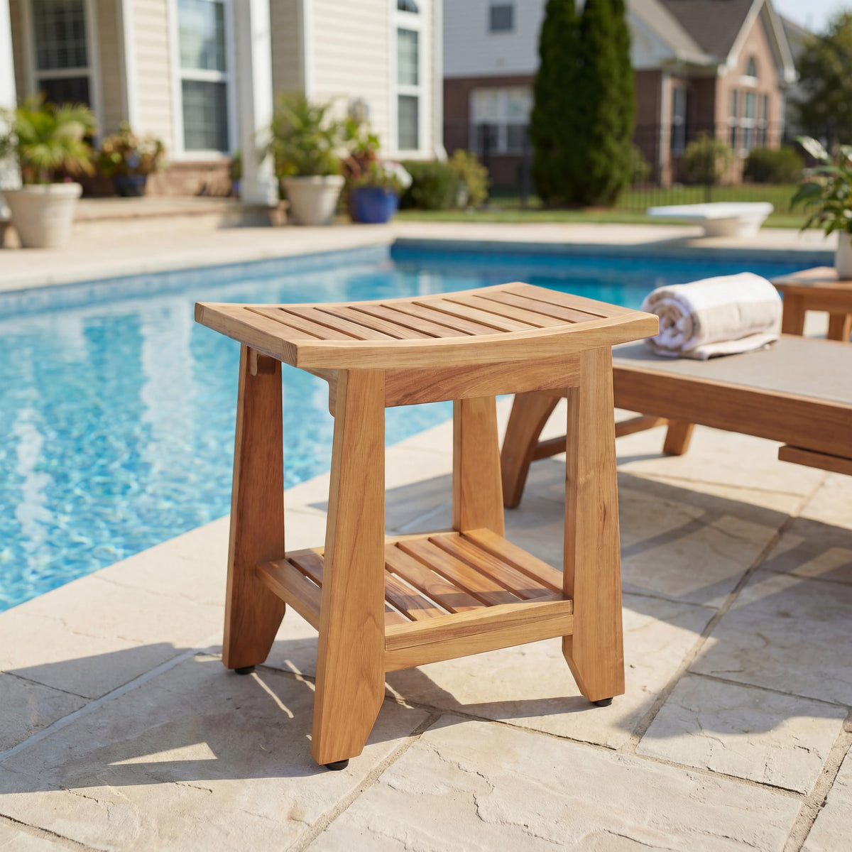 14'' Waterproof Teak Shower Bench with Storage Shelf B35434