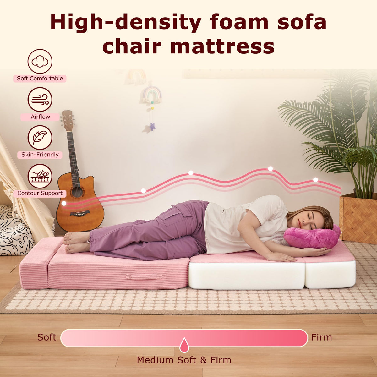 Pink Folding Convertible Sofa Bed D8824