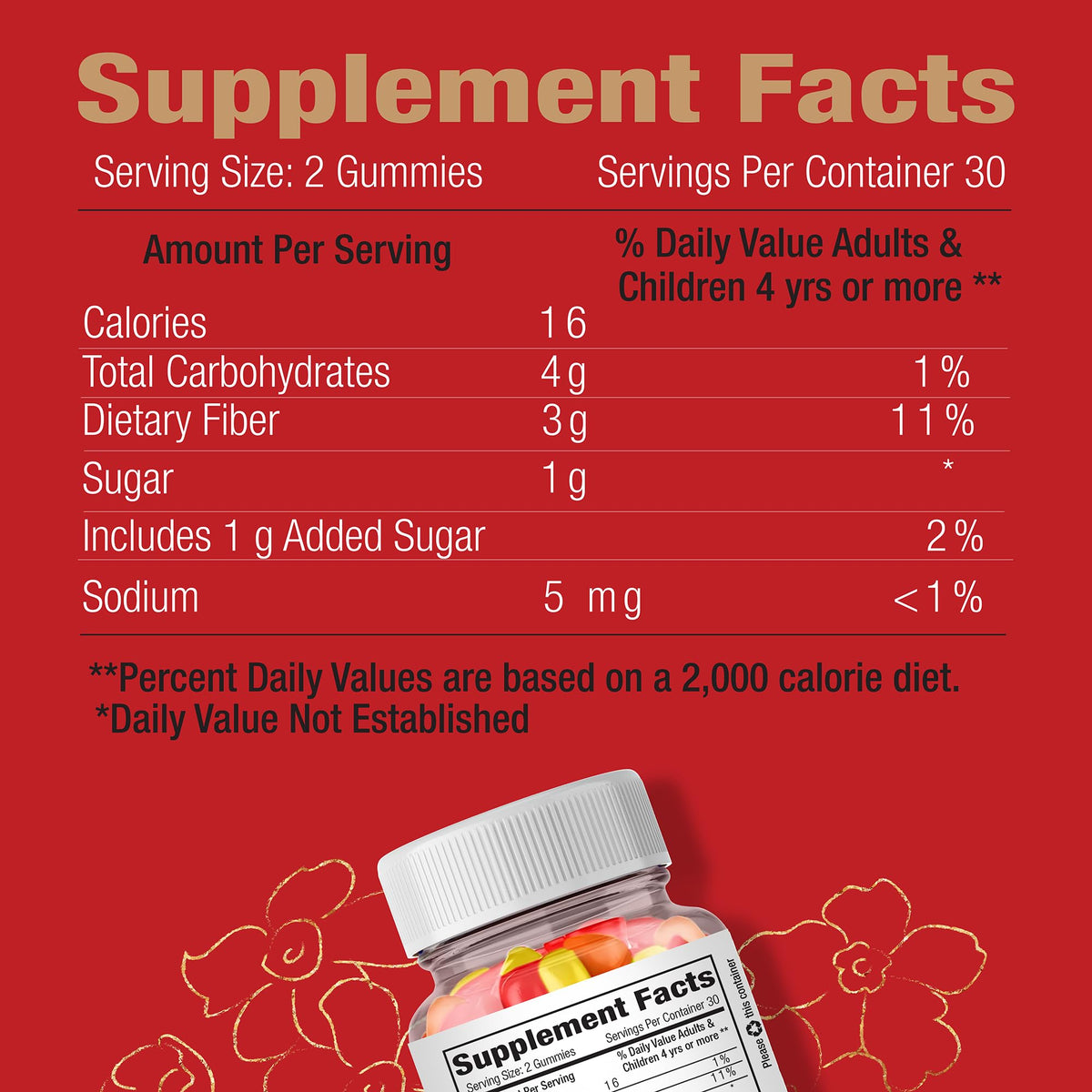 Vegan Fiber Gummies 3g Prebiotic Inulin Non-GMO Gluten-Free 30 Servings M157