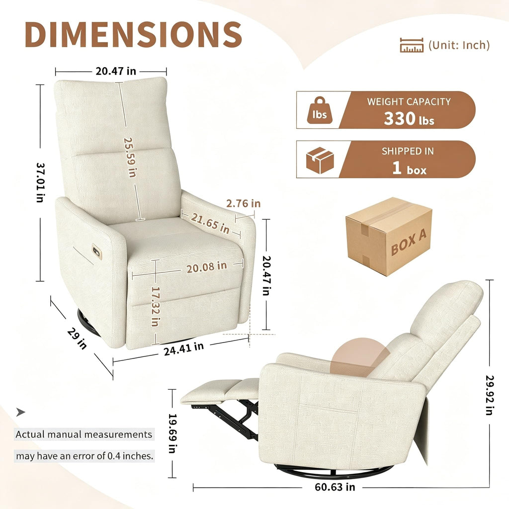 Power Swivel Recliner Chair with USB Charging Port Y2418