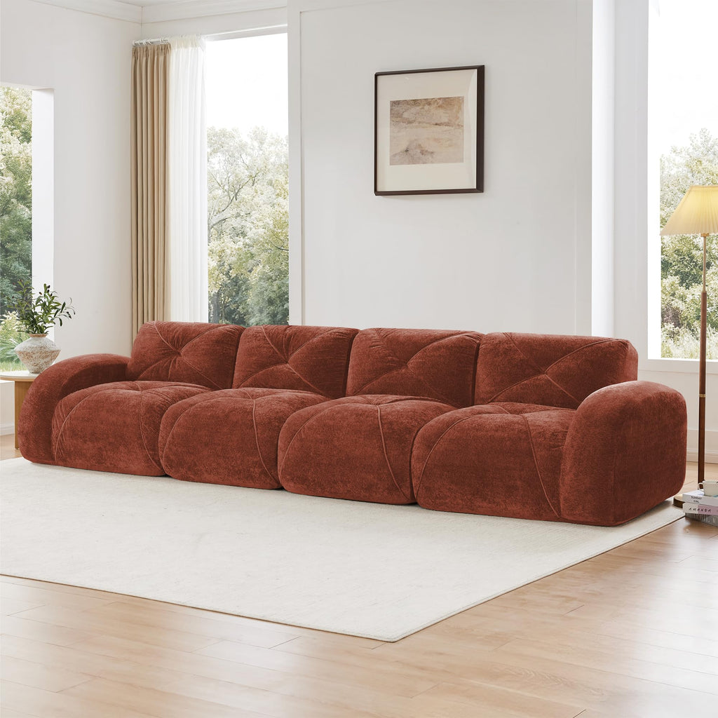 140" Orange Velvet Sofa with Tufted 32D Sponge S5490