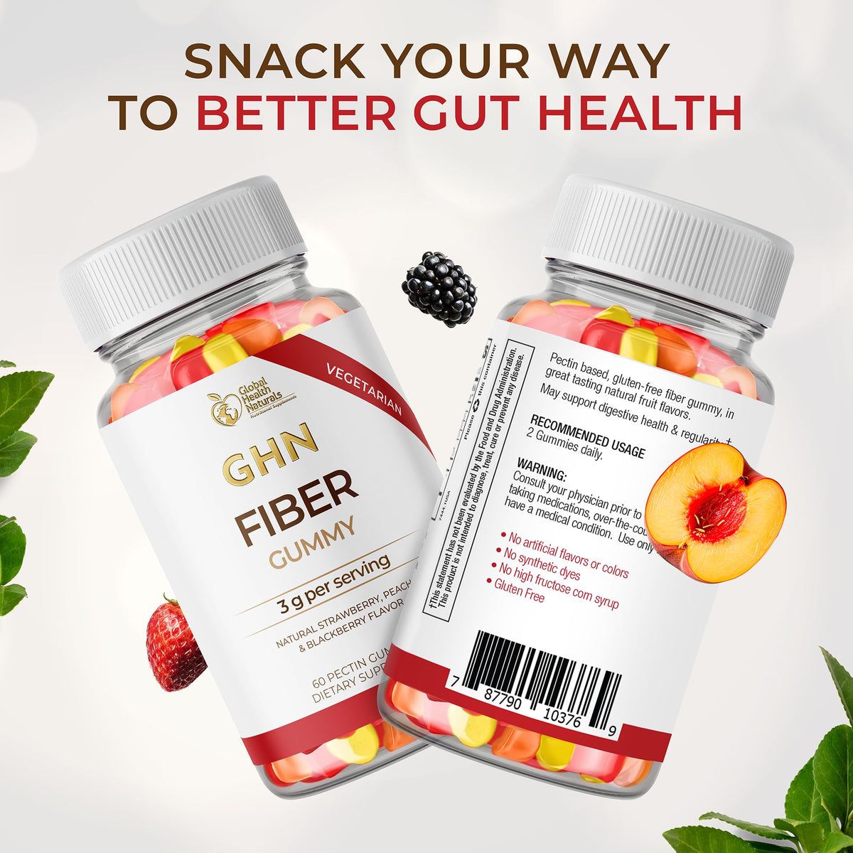 Vegan Fiber Gummies 3g Prebiotic Inulin Non-GMO Gluten-Free 30 Servings M157