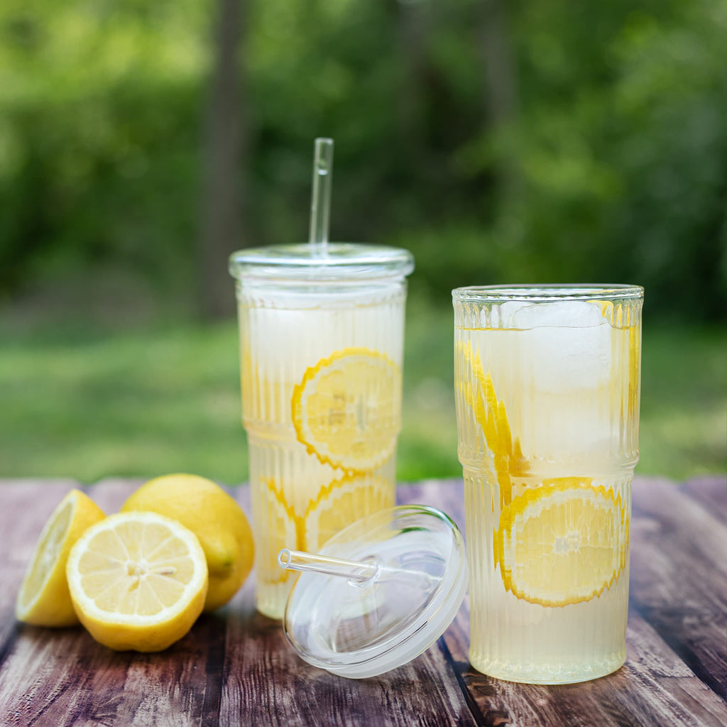 Glass Iced Coffee Cup with Lid and Straw, Set of 2 S21693
