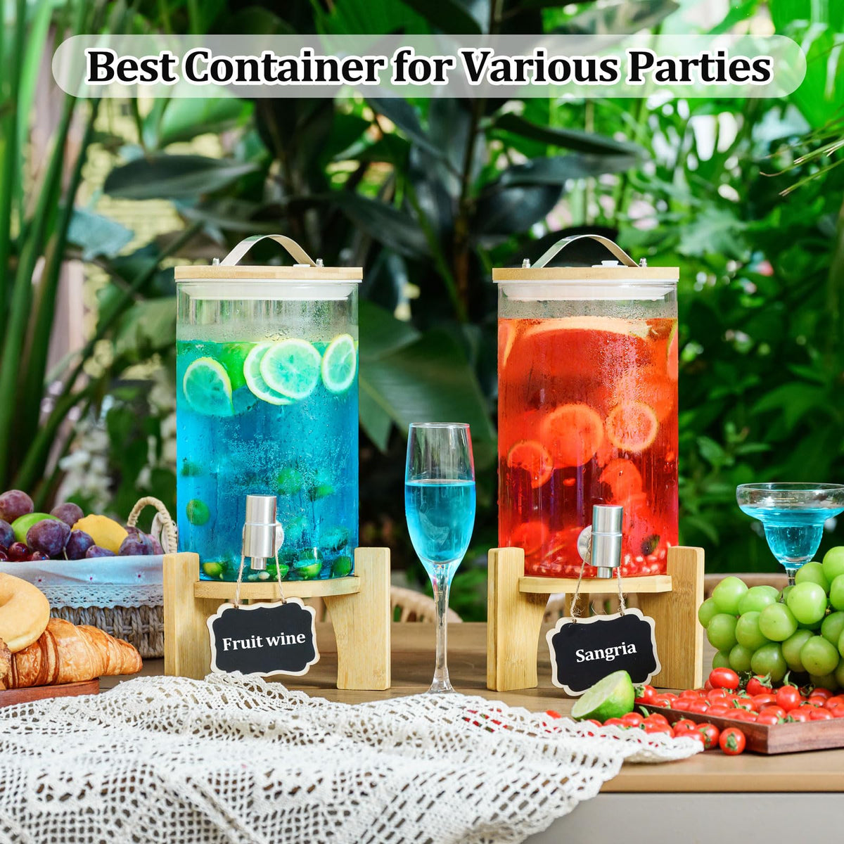 1.2 Gallon Glass Drink Dispenser with Stand and Spigot, 2 Pack M773794