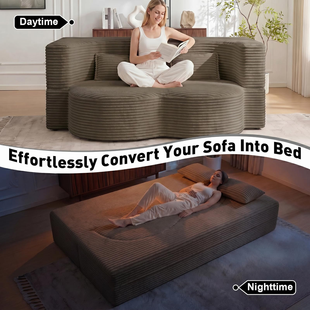 Brown Corduroy Convertible Futon Sofa Bed Q3551
