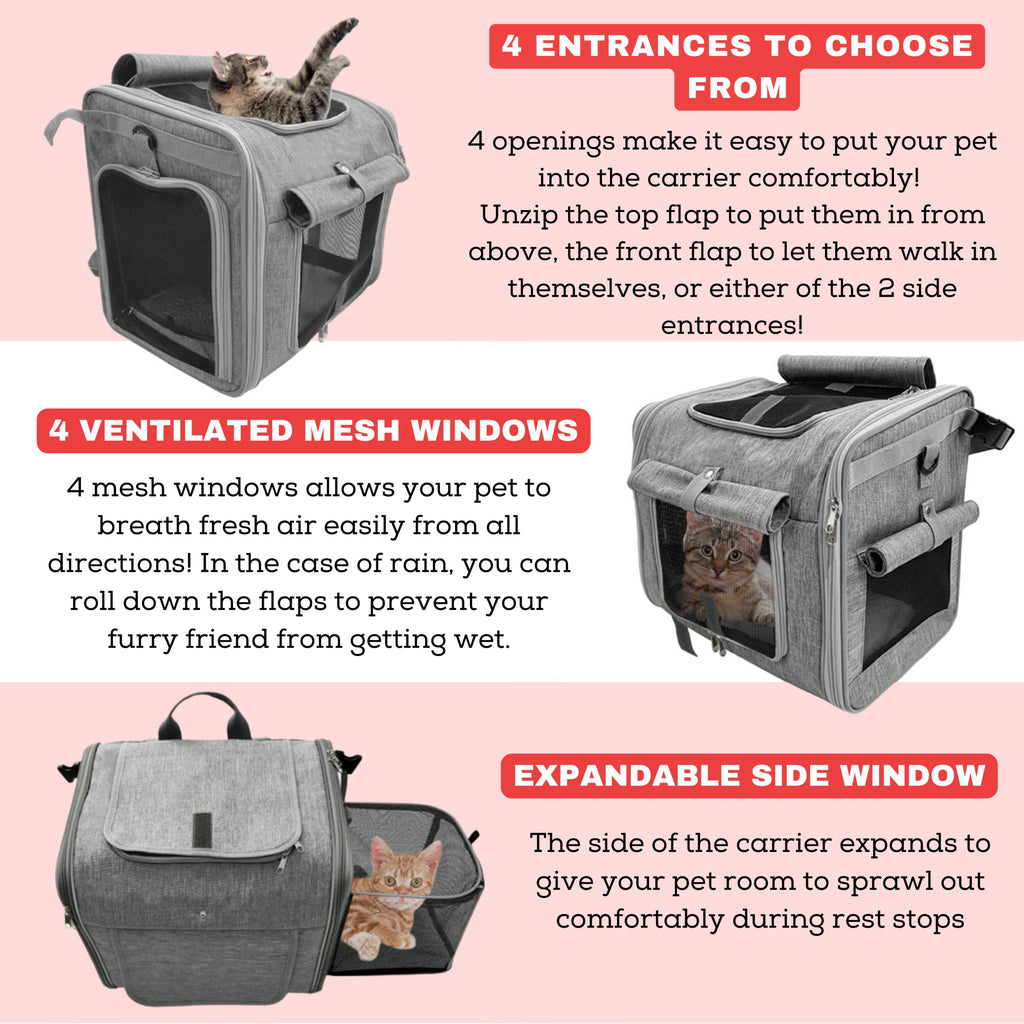 Expandable Reflective Pet Carrier Backpack with 4 Open Doors R826