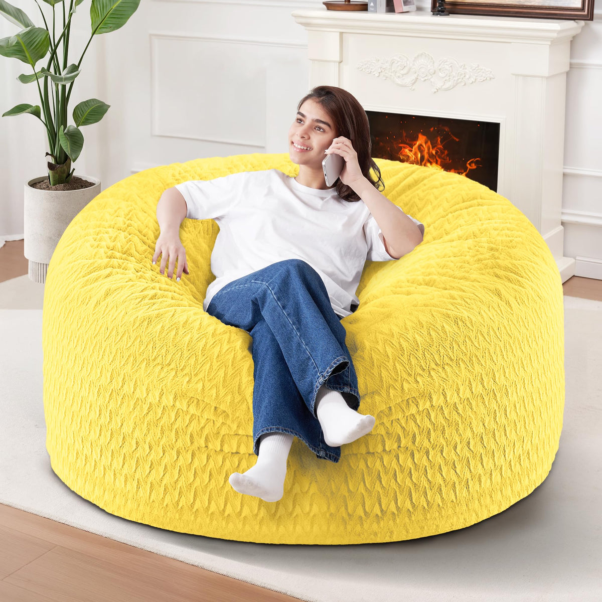 3FT Yellow Memory Foam Bean Bag Chair L534506