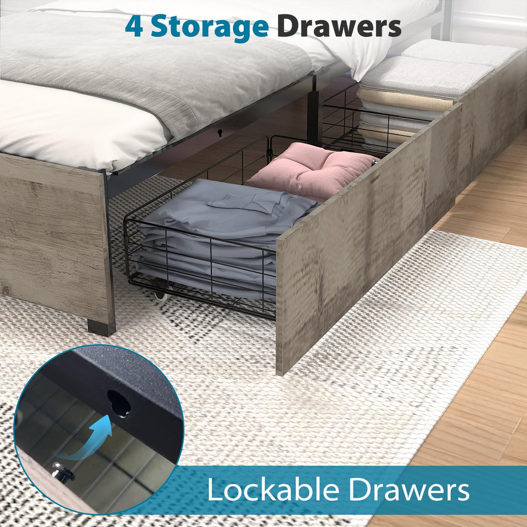 Twin Size Bed Frame with 4 Storage Drawers D471