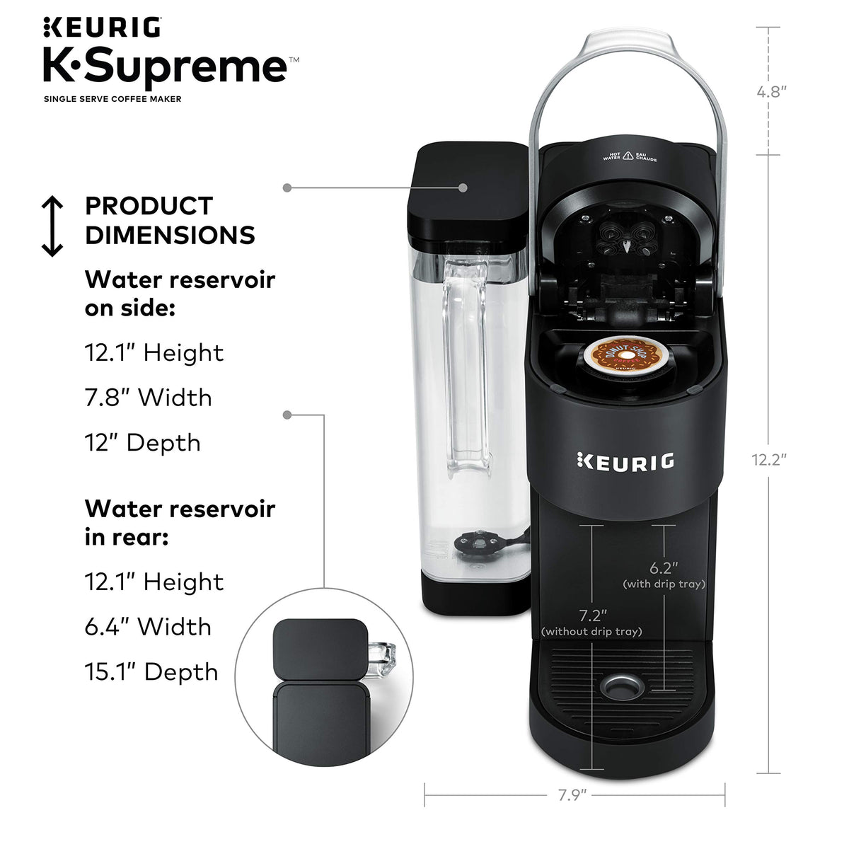 Single Serve K-Cup Pod Coffee Maker, 4 Brew Sizes, Black K499017