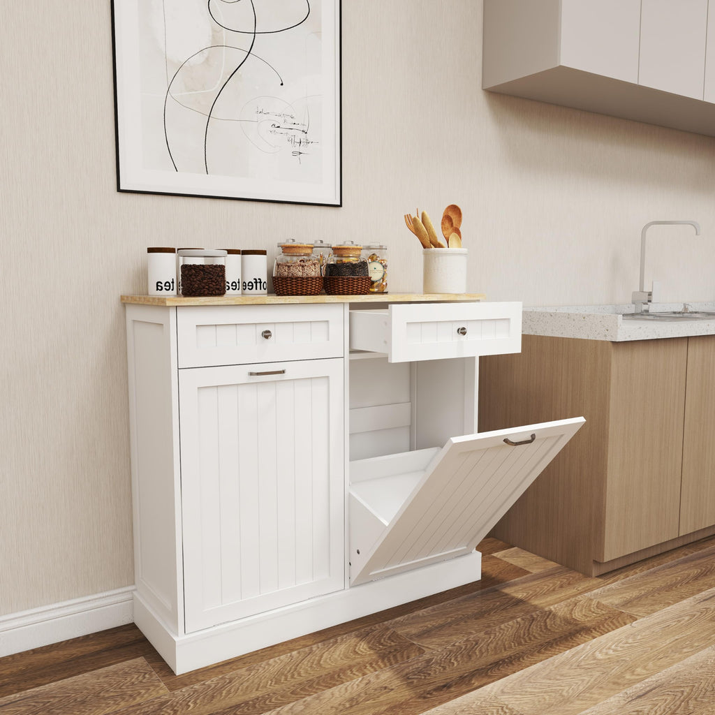 White 10-Gallon Trash Cabinet with 2 Drawers T5491