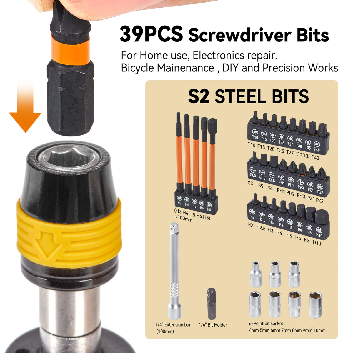 Torque Screwdriver Bit Set, 39-Piece 10-70 in-lb I1584