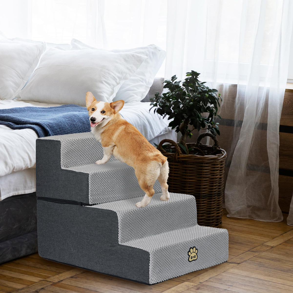 4-Step Foam Dog Stairs, 18-Inch, Gray A412238