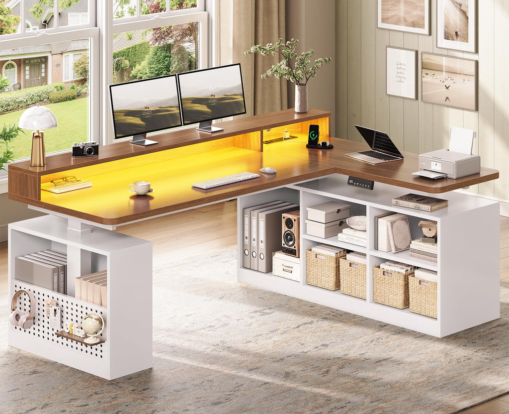 63" L Shaped Electric Standing Desk with Storage S45947