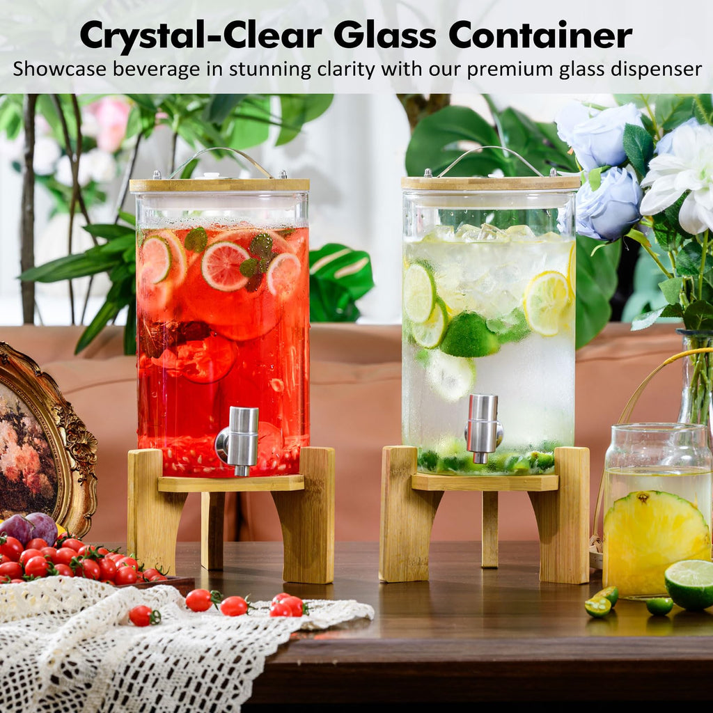 1.2 Gallon Glass Drink Dispenser with Stand and Spigot, 2 Pack M773794