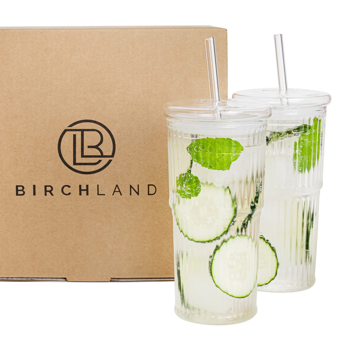Glass Iced Coffee Cup with Lid and Straw, Set of 2 S21693