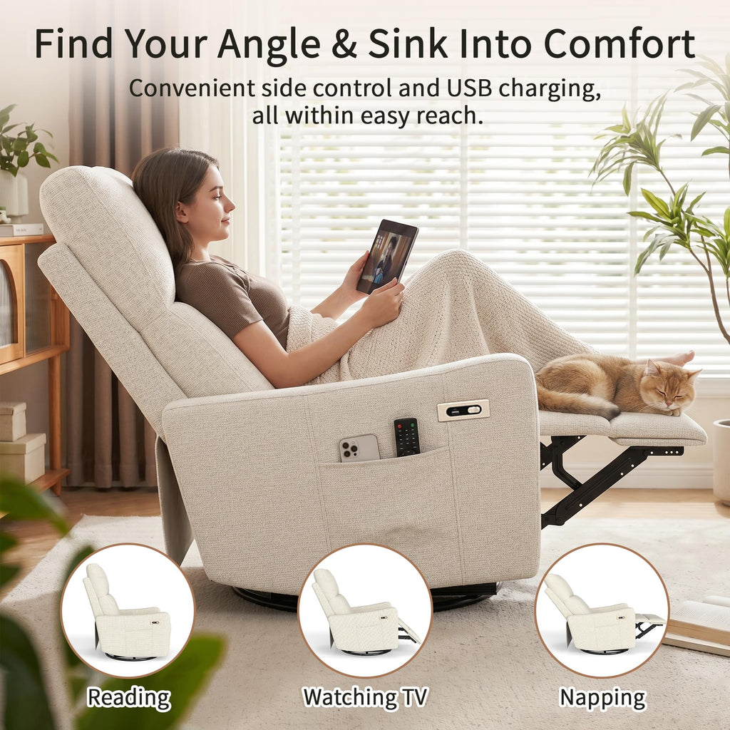 Power Swivel Recliner Chair with USB Charging Port Y2418