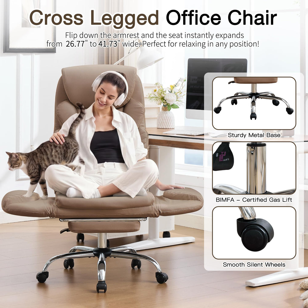 Cross Legged Office Chair with Flip Armrest and Footrest Brown G884190