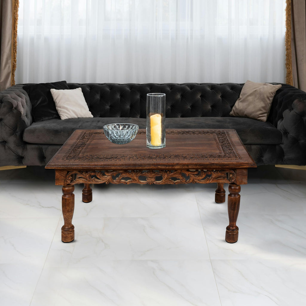 Farmhouse Coffee Table 36x24x18 Jali Carved Wood S466772