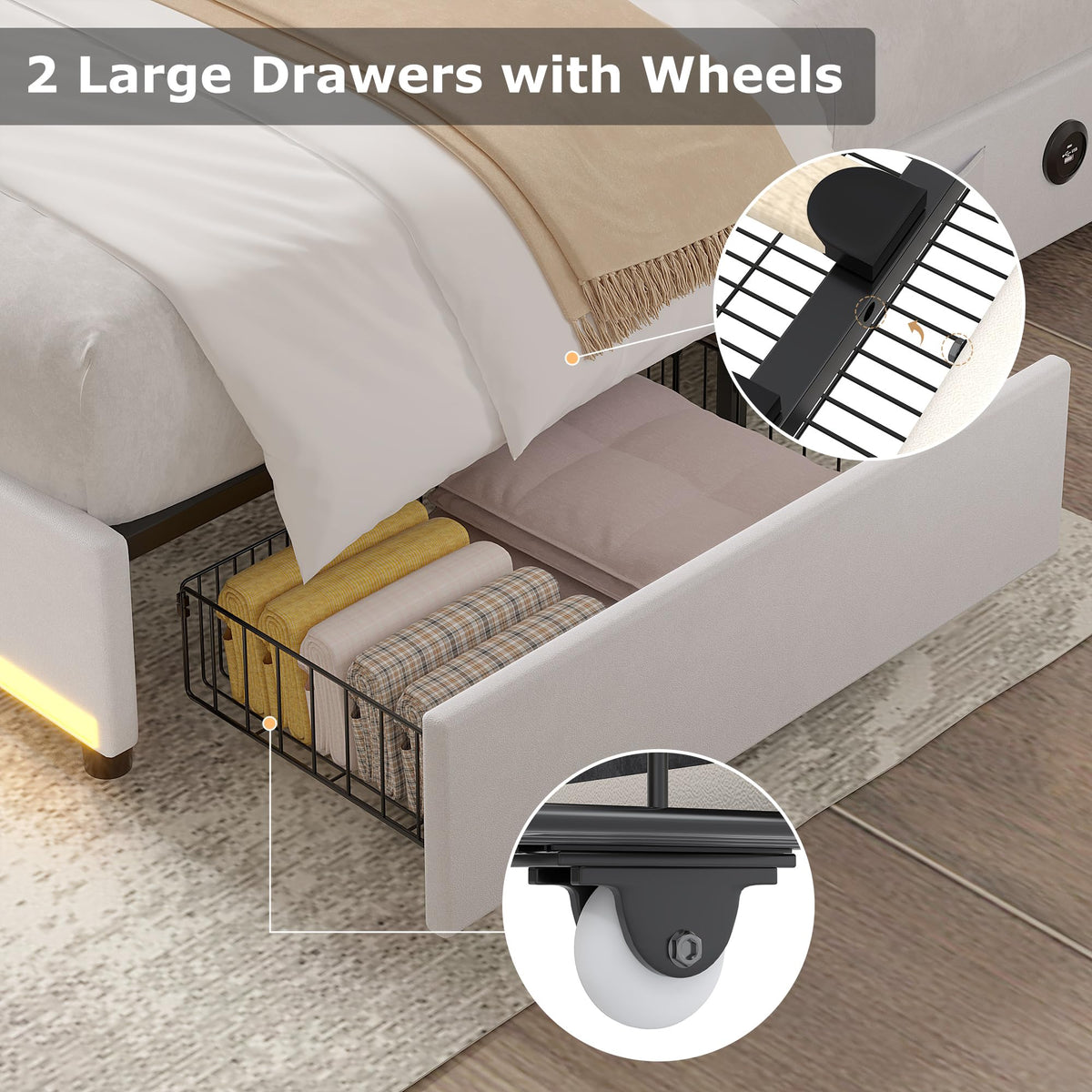 Full Size Upholstered Platform Bed Frame with Storage Drawers R958259