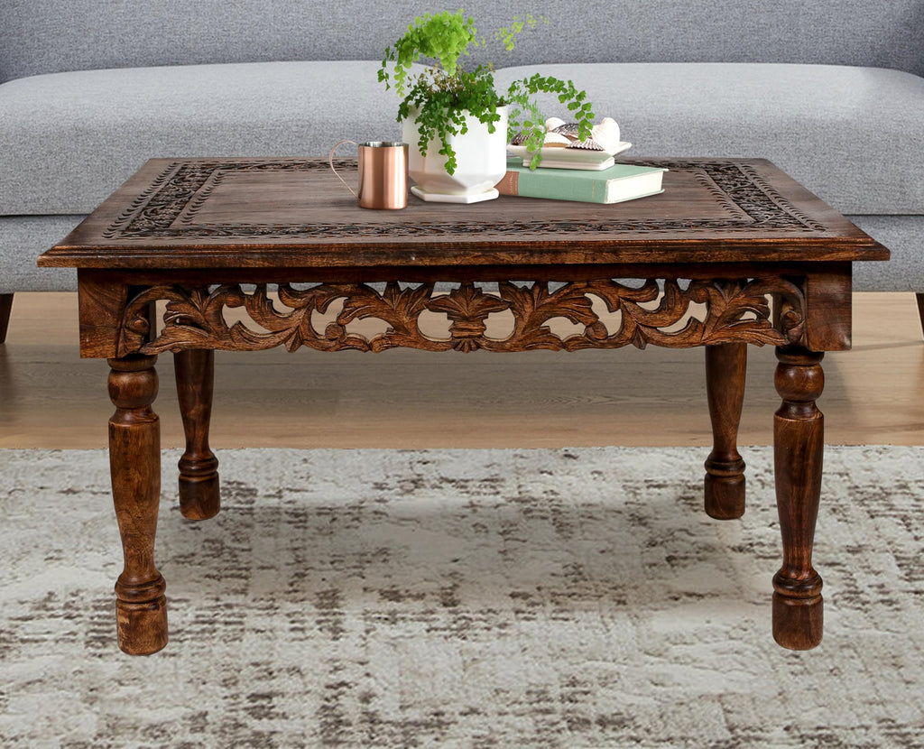Farmhouse Coffee Table 36x24x18 Jali Carved Wood S466772