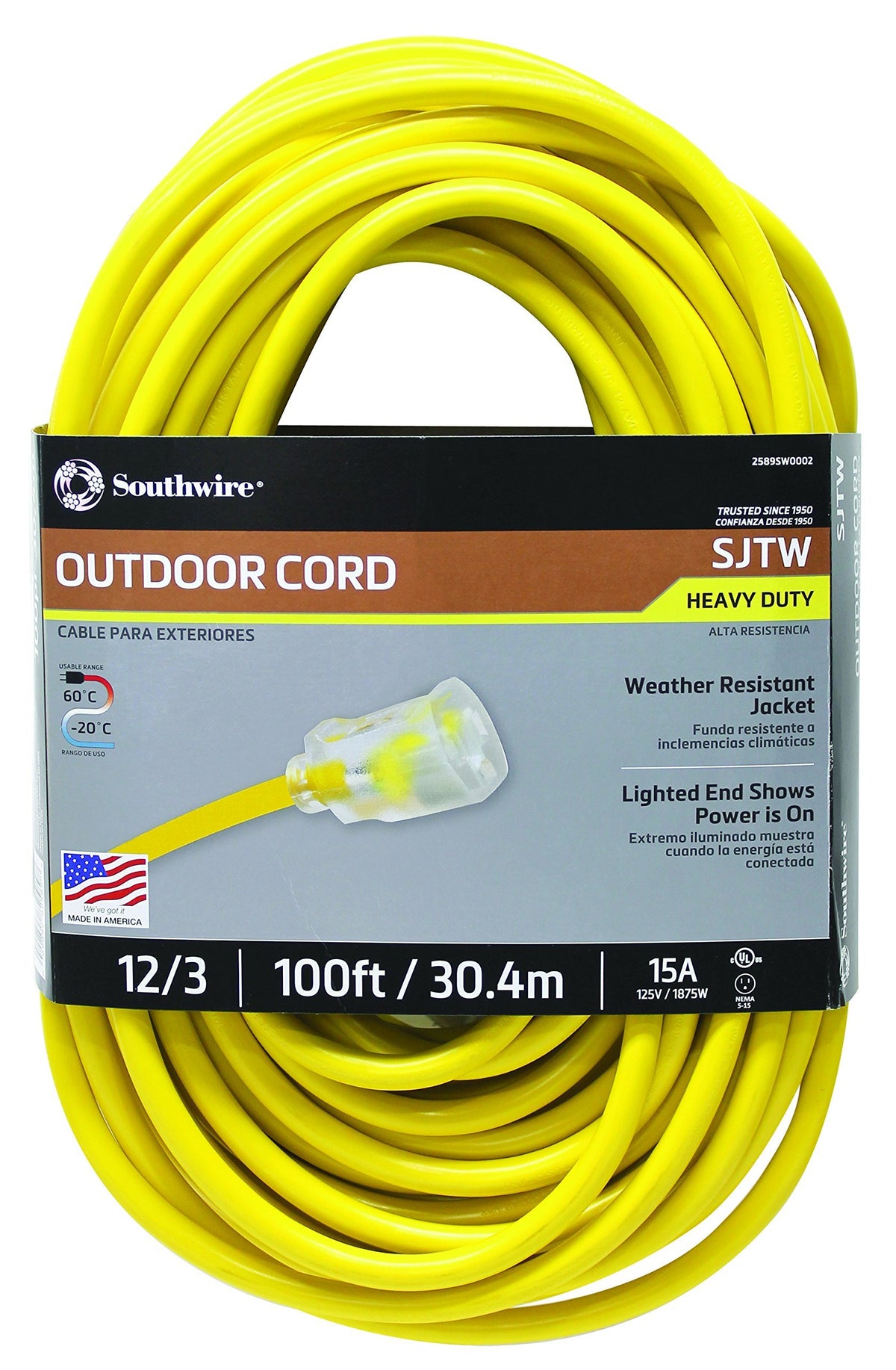Outdoor Extension Cord 12 Gauge 3 Prong 100 Feet K145857