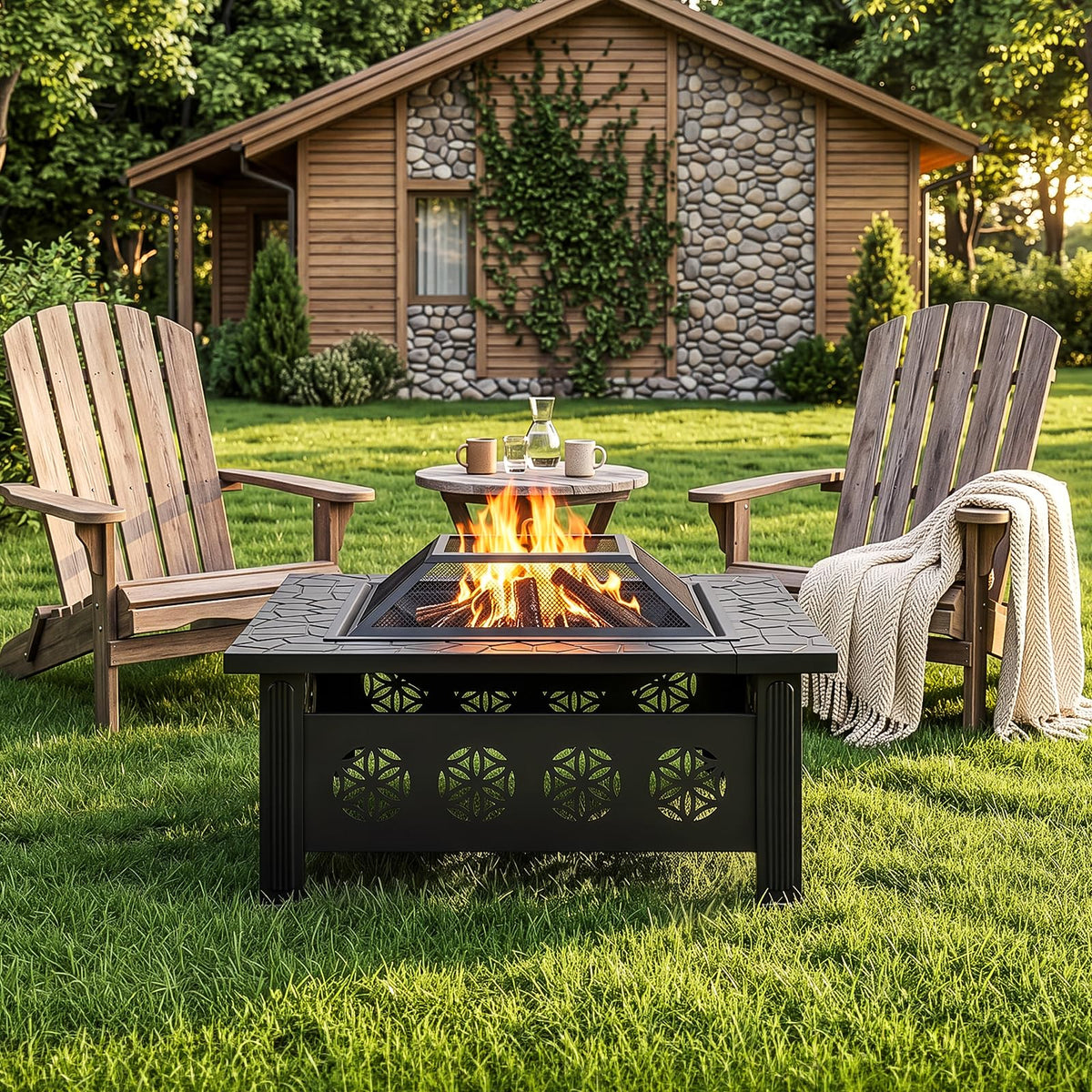 32 Inch Metal Outdoor Fire Pit A59690