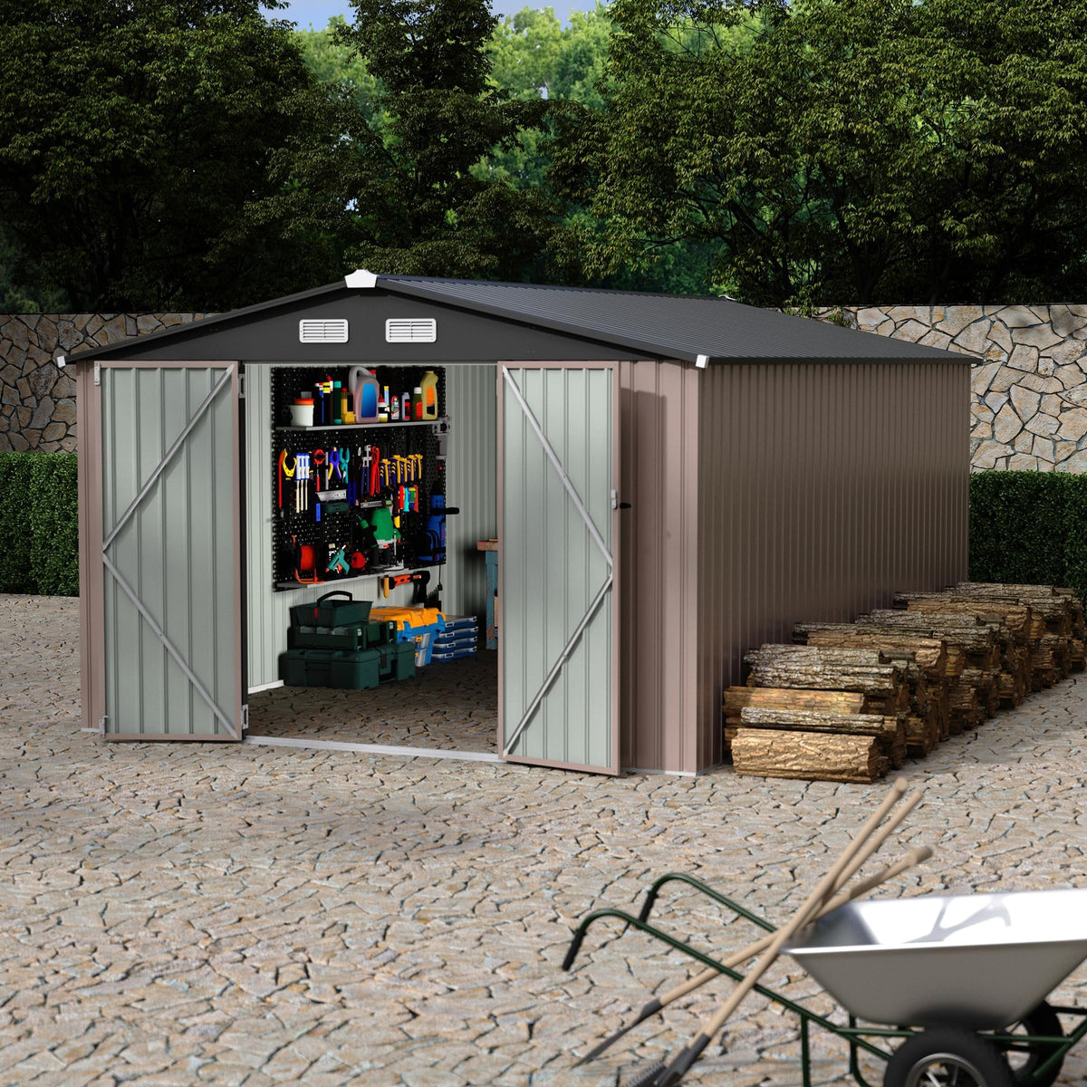 10X14 Ft Metal Storage Building with Lockable Door J31998
