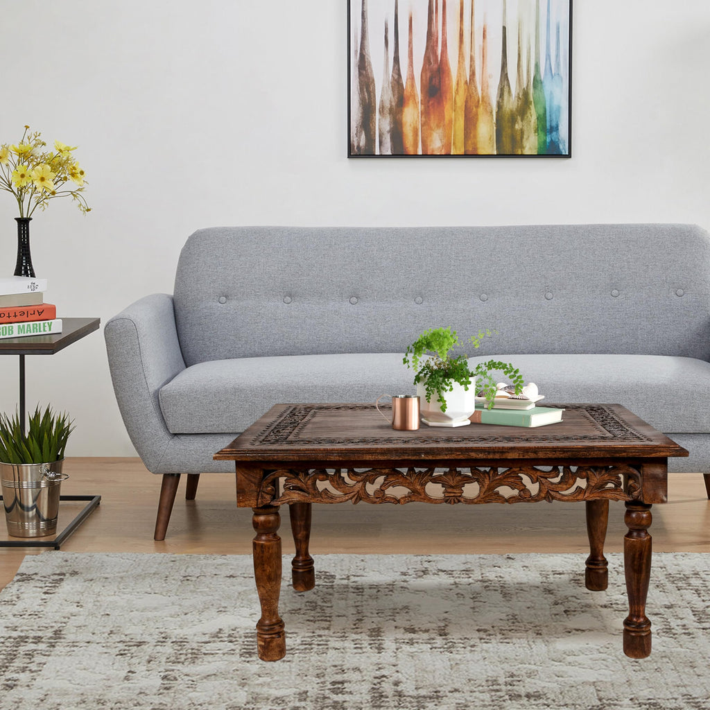 Farmhouse Coffee Table 36x24x18 Jali Carved Wood S466772