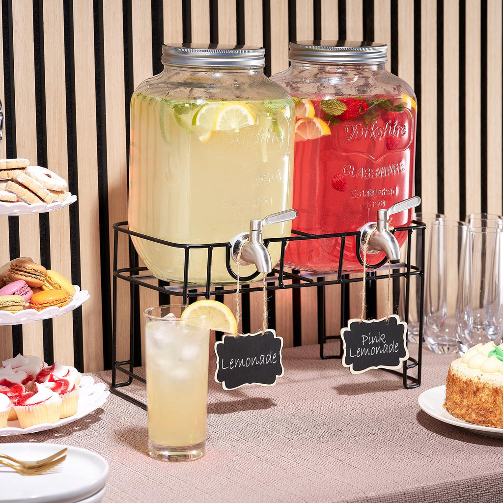 Glass Drink Dispenser with Stand, 1 Gallon, 2-Pack U2110