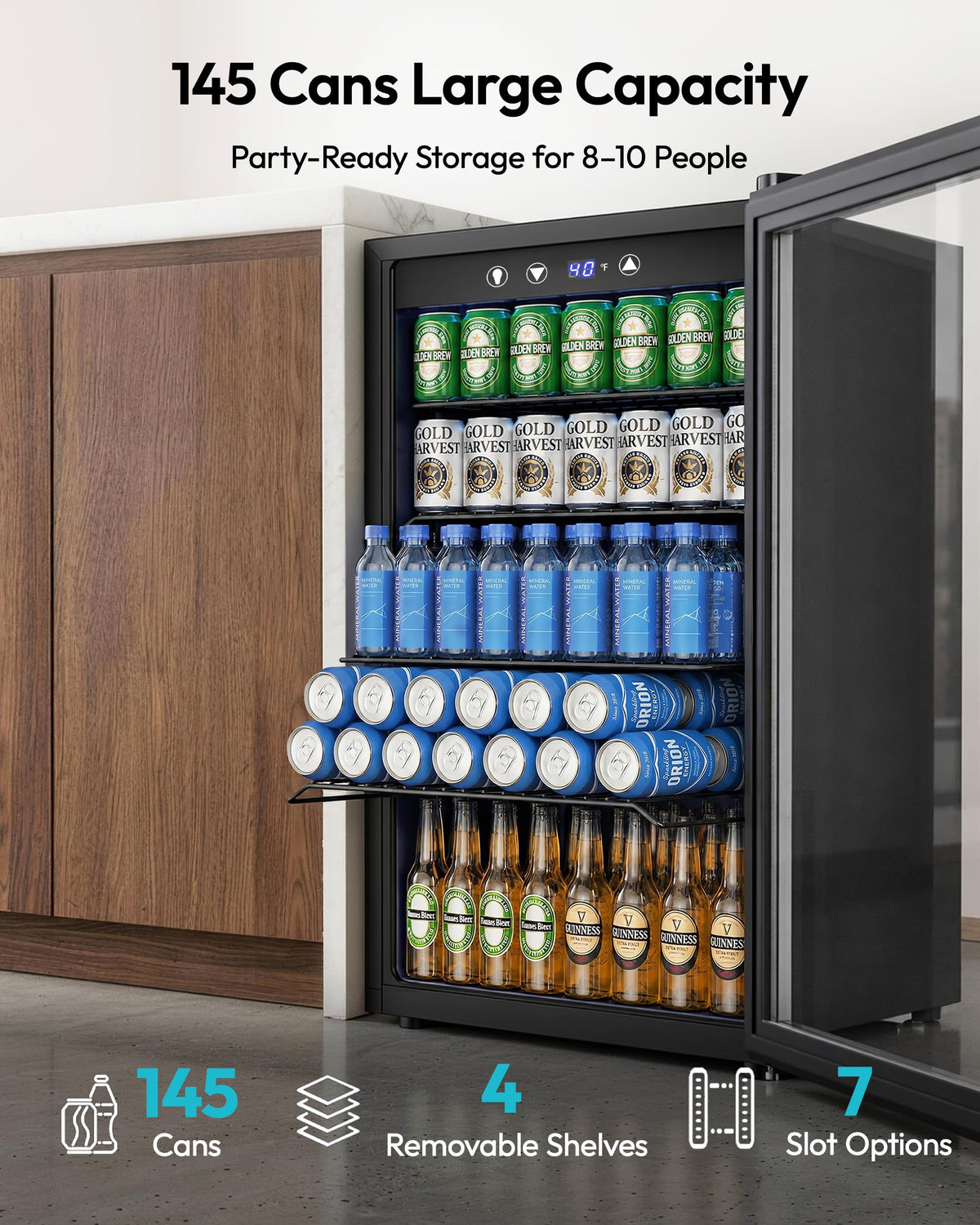 145 Can 4.5 Cu.ft Mini Fridge with Glass Door G8837